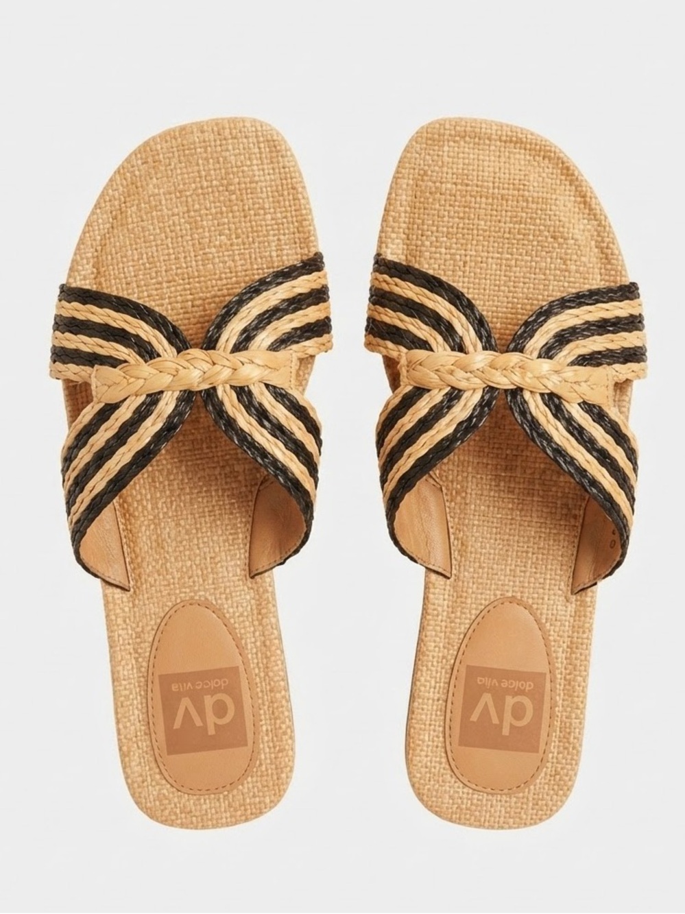 Dolce Vita Black and Beige Braided Slide Sandals